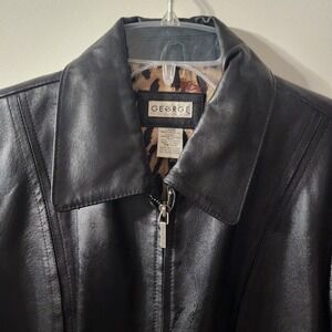 George  Women's Genuine Leather Jacket Full Zip Black Size M 8/ 10